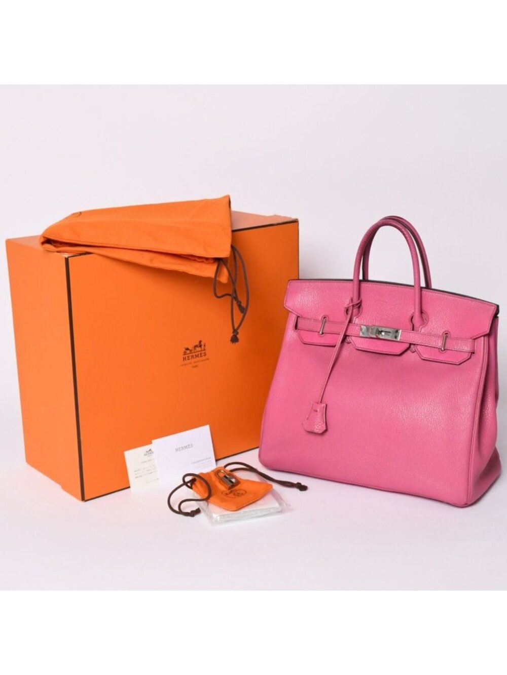 Hermes Haut Courroies Hac 32 Handbag Chevre Fuchsia Pink Silver